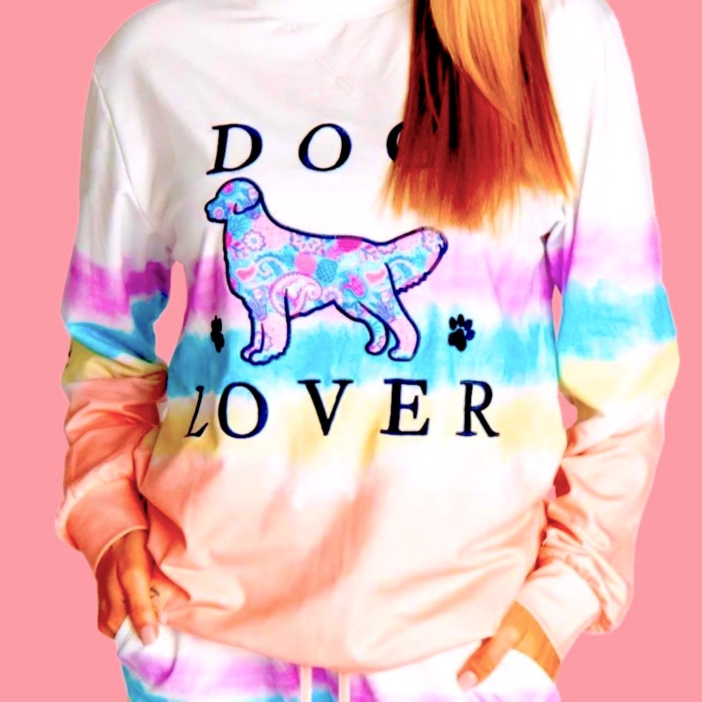 Simply Southern Embroidered Sandy Dog Lover light sweatshirt rainbow long sleeve